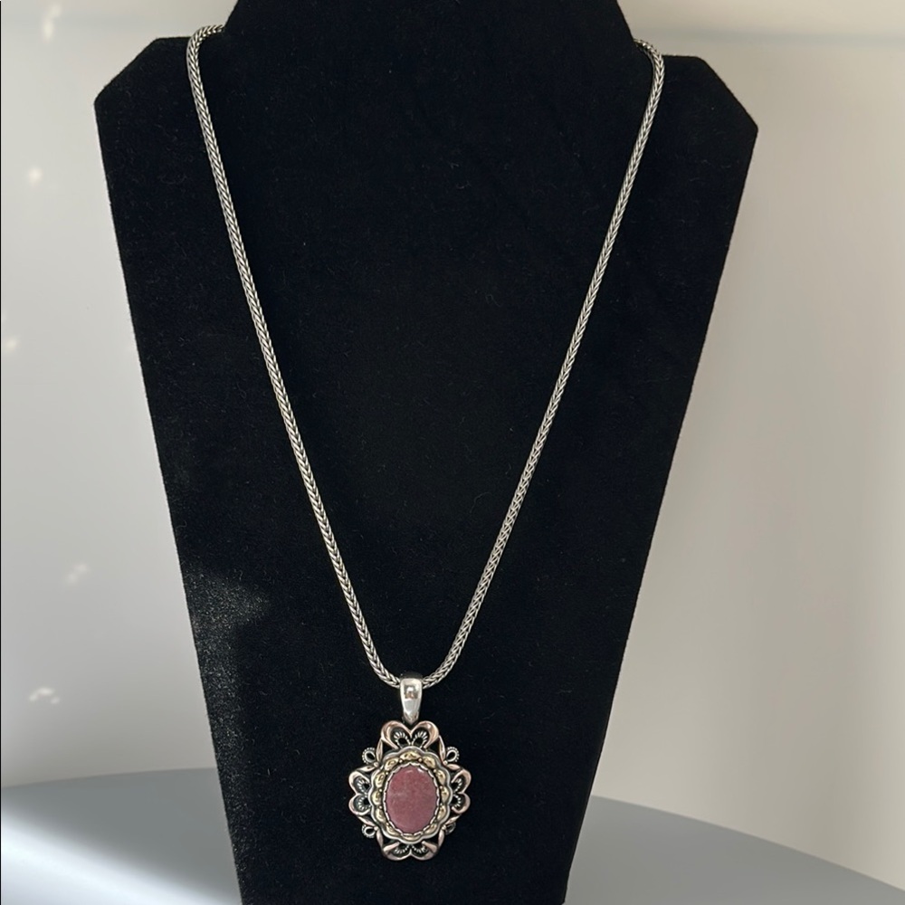 Carolyn Pollack 925 Silver Copper brass Pink Stone Necklace